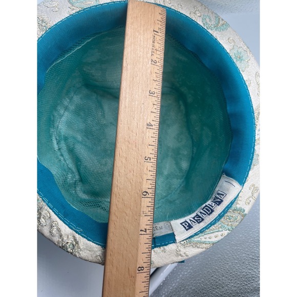 Vintage Cloche Bucket Hat‎ Cream Teal Paisley 40\'s pasadena USA main image 9